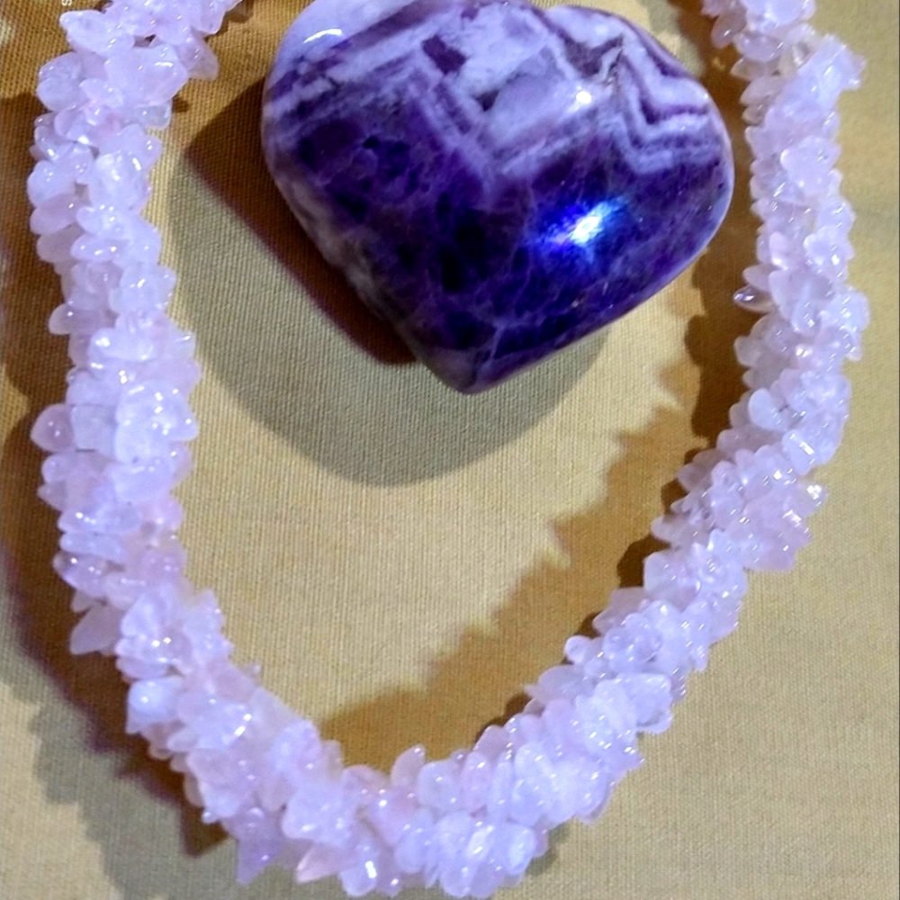 (3) BRAIDED STRANDS OF GALILEA ROSE QUARTZ. STERLING CLASP/20 IN LONG.(N-569004)